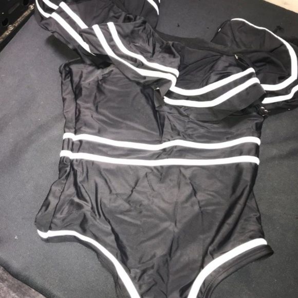 NWOT Women One Piece Nave Vintage Swim One Shoulder Ruched Flounce High … - Picture 2 of 5